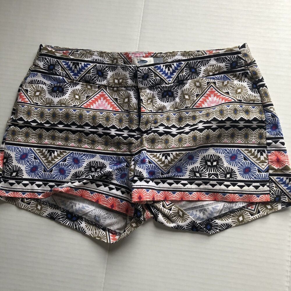 Old Navy Colorful Multi Print Short Blue Red brown Sz 4 a3055